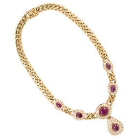 A ruby, diamond and 18k gold necklace