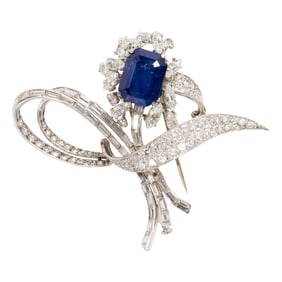 A diamond, sapphire and platinum brooch