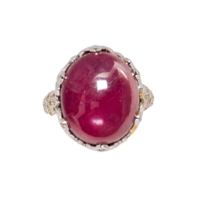 A ruby, diamond and 18k gold ring