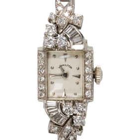A diamond and platinum Hamilton watch