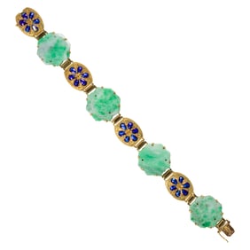 A Jade, enamel and 18k gold bracelet