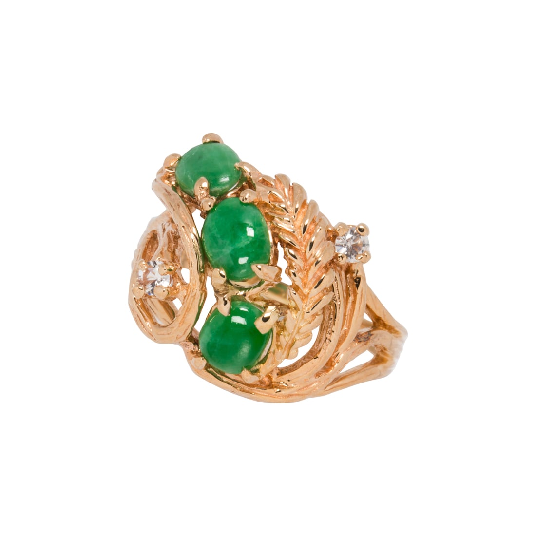 A jade, diamond, and 14k gold ring and earrings (1 of 2)