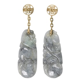 A pair of gray jade and 14k gold earrings