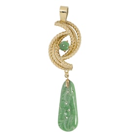 A jade and 14k gold pendant and earrings