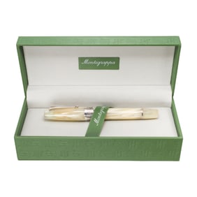 A Montegrappa 18k white gold and white celluloid fountain pen
