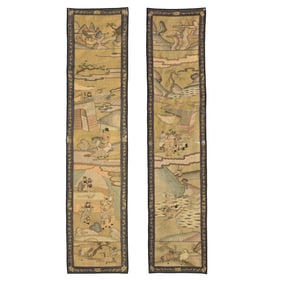 A pair of Chinese gilt thread kesi 'Three Kingdoms' woven panels
