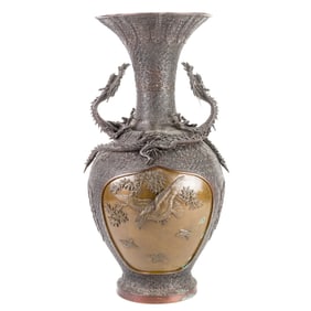 A Japanese patinated bronze 'dragon' vase