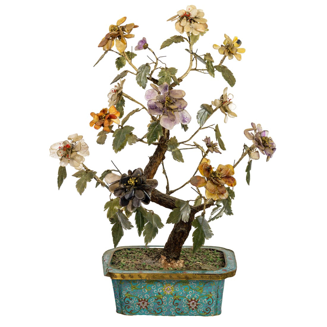 A pair of Chinese cloisonne planters with jade trees (1 of 5)