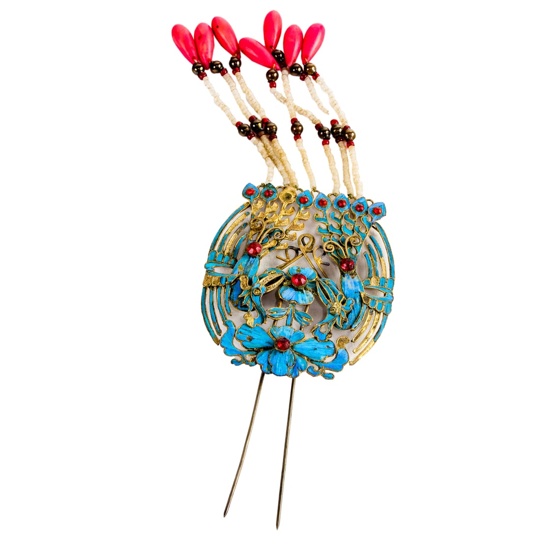 A Chinese kingfisher feather and gilt silver hairpin (1 of 2)