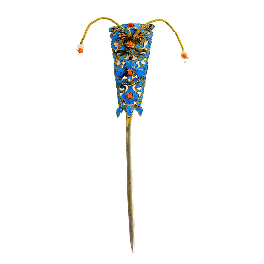 A Chinese kingfisher feather and gilt silver hairpin (1 of 2)