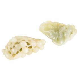 (lot of 2) Chinese celadon jade 'grape and squirrel' toggles
