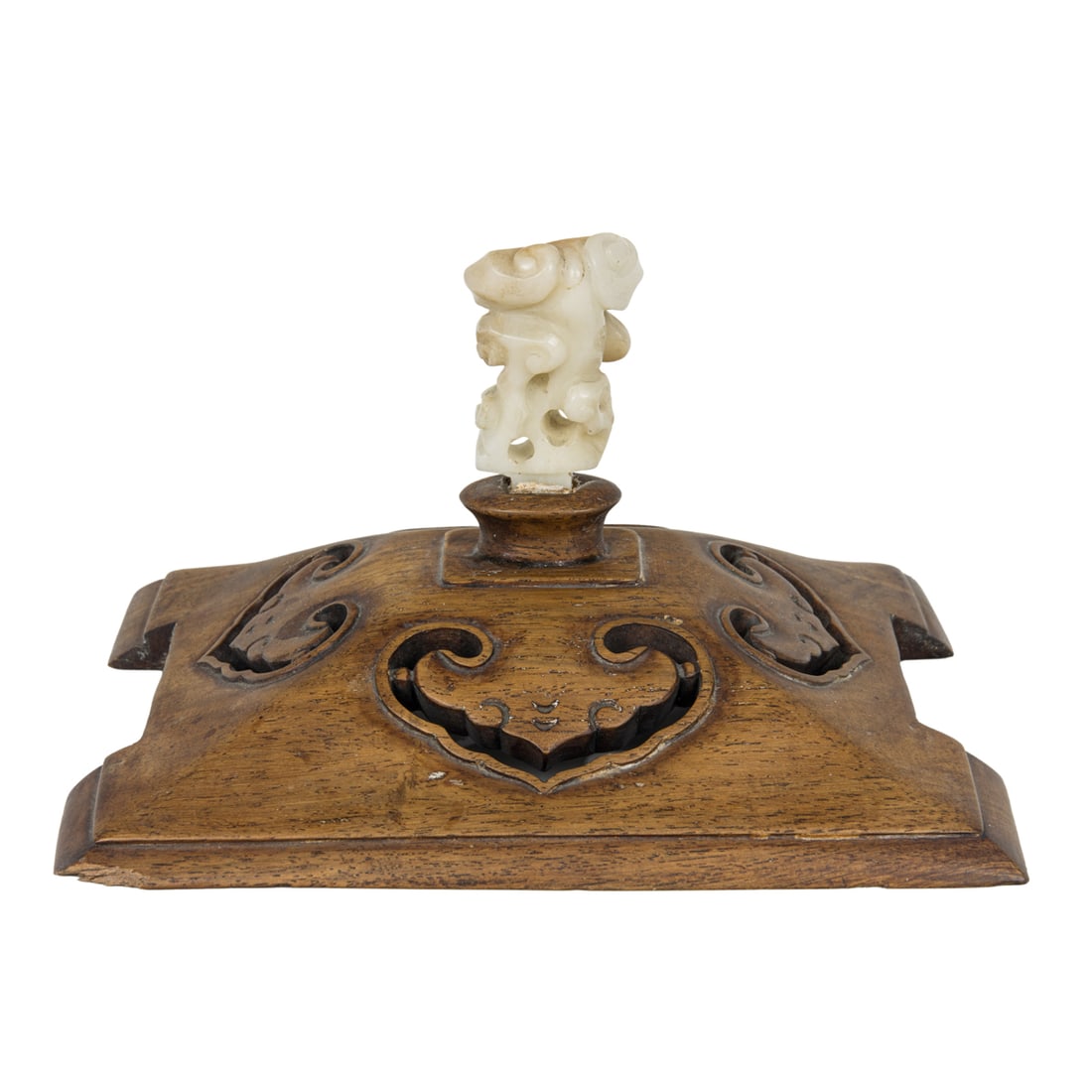 A Chinese white jade censer finial (1 of 2)