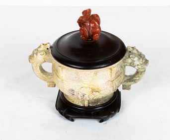 A Chinese 'chicken bone' jade censer