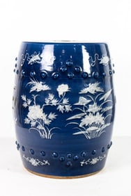 A Chinese cobalt-blue and white glazed garden seat
