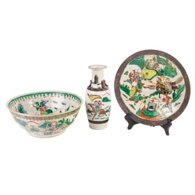 (lot of 3) Chinese famille rose crackle glazed items