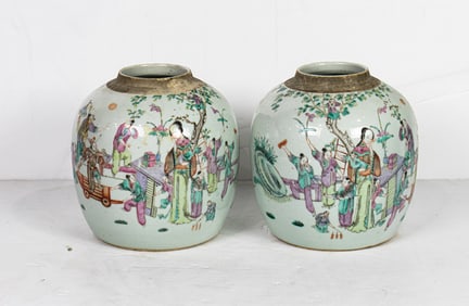 (lot of 2) Chinese famille rose figural jars