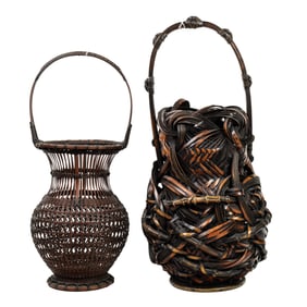 (lot of 2) Japanese bamboo ikebana baskets