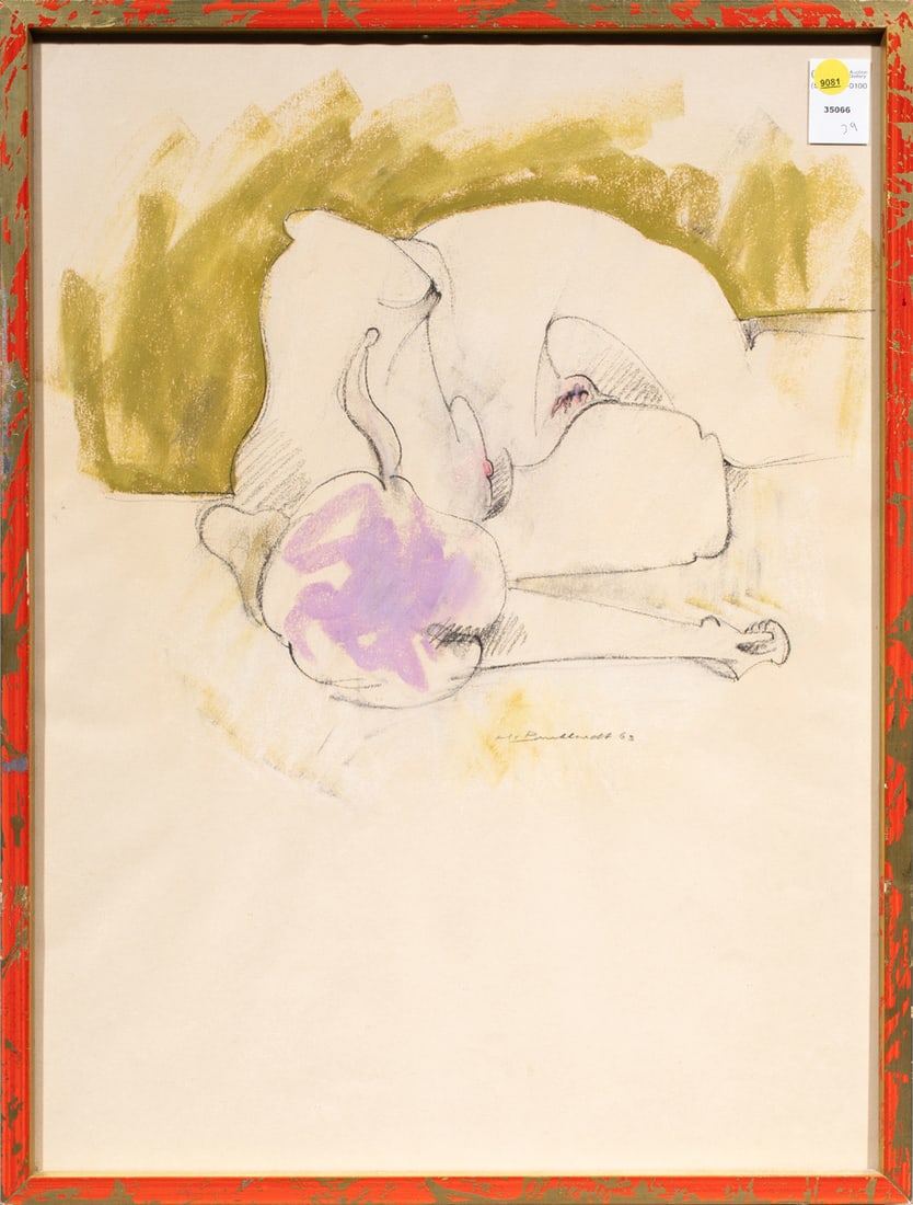 Work on Paper, Hans Burkhardt: Hans Gustav Burkhardt (American, 1904-1994), Reclining Nude, 1963, pastel on paper, signed and dated lower right, overall (with frame): 25.25"h x 19.25"w. Provenance: Bonhams, 11/23/2010, lot 1030
