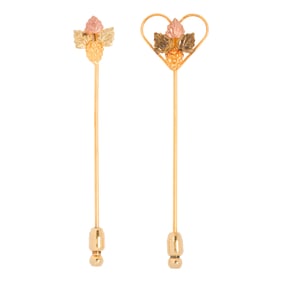 Two 10k tri-color gold-filled stick pins