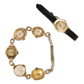 A group of one wristwatch and one watch bracelet