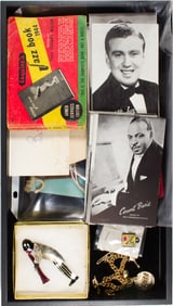 A collection of jazz ephemera comprising jazz artist postcards; Esquries Jazz Book 1944; Decca