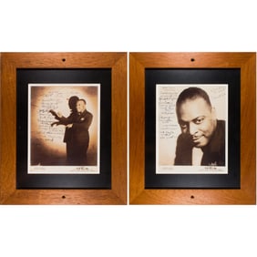 Two framed, signed Count Basie MCA jazz press photos, each include numerous signatures including