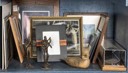 A group of Jazz and other items, comprising (3) unmarked small bronze figures of jazz musicians and