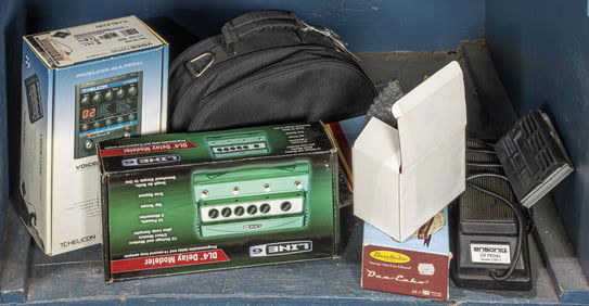 A group of mainly pedals, including Voice Tone Create pedal