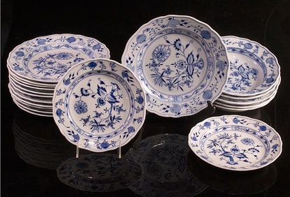 A group of Meissen porcelain plates in the Blue Onion pattern