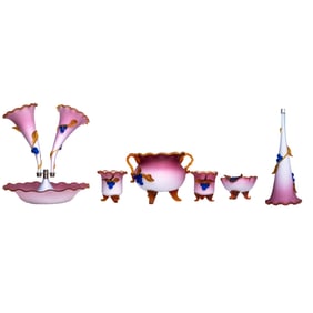 A Mt. Washington glass epergne and matching dishes