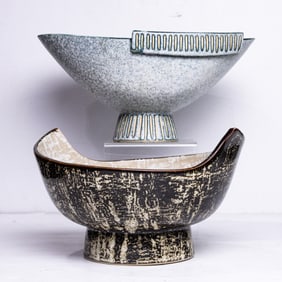 Two Modernist ceramic ikebana center bowls