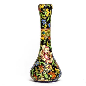 A French Longwy pottery enameled vase with floral and foliate motif