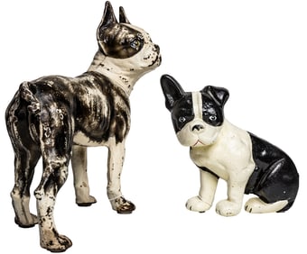 Two cast iron doorstops of Boston Terriers