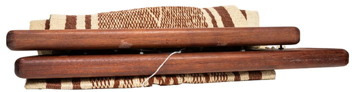 A Modernist woven textile wall hanging with wood mount