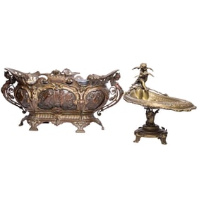 Two Renaissance Revival style metal table articles