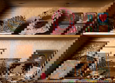 Two shelves decorative art items
