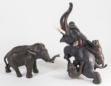 (lot of 2) Japanese bronze elephant figures