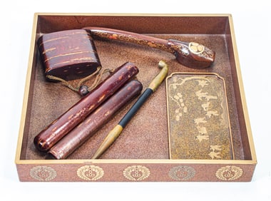 (lot of 4) Japanese lacquered objects