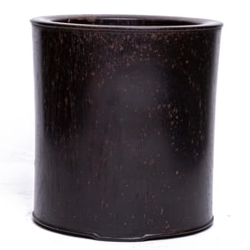 A Chinese celadon jade hardwood brush pot