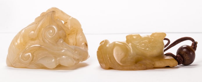 (lot of 2) Chinese celadon jade toggles