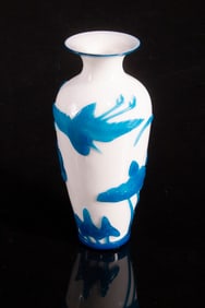 A Chinese white ground and blue overlay glass vase