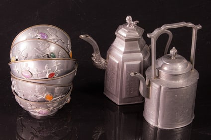 (lot of 8) Chinese pewter articles