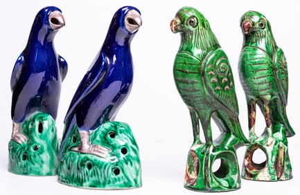 Pairs of Chinese porcelain parrots