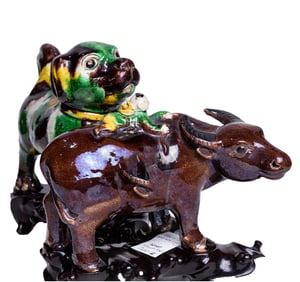 (lot of 2) Chinese sancai glazed figures with stands