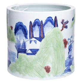 A Chinese blue and white brush pot