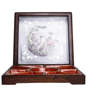 A set of Chinese famille rose sweetmeat trays and box