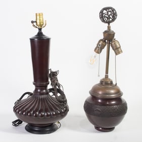 (lot of 2) Japanese bronze vases as lamps