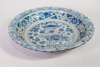 A Chinese blue and white 'carp' charger