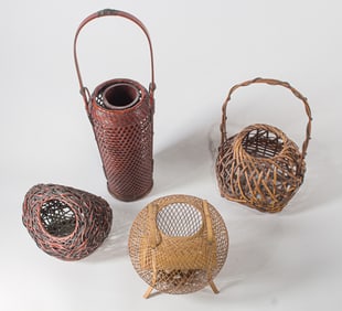 (lot of 4) Japanese bamboo ikebana baskets