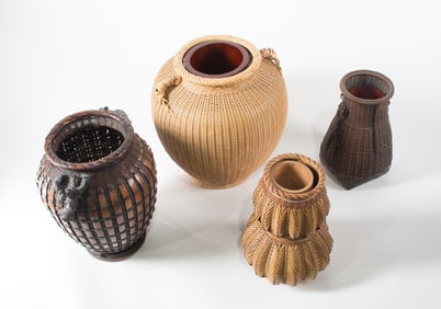 (lot of 4) Japanese bamboo ikebana baskets